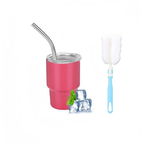 Aokdlia 2oz Mini Tumbler Shot Glass with Straw Includes 1 Cleaning Brushes Mini Tumbler Shot Glass for Party, Travel, Camping