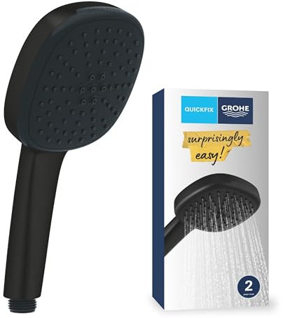 GROHE Vitalio Comfort 110 QuickFix 269272434 - Doccetta a mano per bassa pressione (soffione quadrato da 11 cm, 2 getti: pioggia e getto, sistema anticalcare, anello in silicone, sistema di montaggio