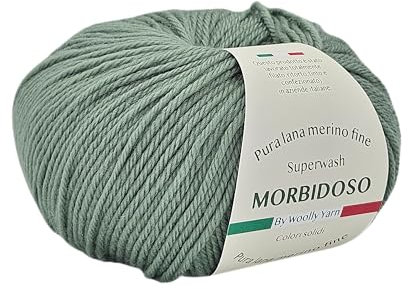 Gomitolo di filato 100% lana merino irrestringibile, per uncinetto e lavoro a maglia, lana baby, colori solidi, 50gr 150metri, per copertine abbigliamento e tanto altro (Verde Salvia 703)