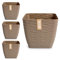 PracticDomus Lote de 4 Macetas Decorativas Cuadradas Wind con Platos Integrados (19 cm, Taupe)