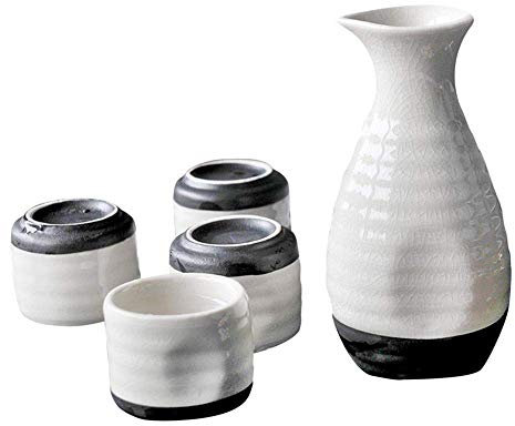 BTLIGHTING Juego de Sake de 5 Piezas, Juego de Tazas de cerámica esmaltadas con Grietas de Hielo Blanco, Copas de Vino artesanales Elegantes y pintorescas, para frío/Caliente/Shochu/té