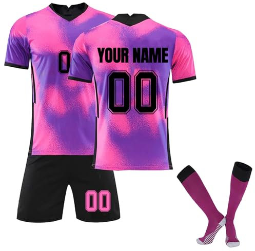 Generic Fußball Trikot Personalisiert Set Benutzerdefiniert Trikot Kinder, Kostenloser Druck Aller Namen, Nummern Junge Football Tshirts Shorts und Socken Anzug Kit für Erwachsener Junge