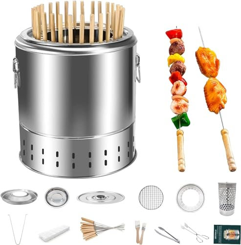 MIDUOLAI Tragbarer Vertikaler Holzkohle -Rauchergrill, Fass Edelstahl -Split -Ofen, 360 ° Rundes Braten, Camping Im Freien Rauchlose Holzkohle -GrillhäNge,A