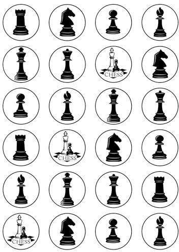 24 x Chess Pieces Edible Wafer or Icing Cupcake Topper Fun Party Cake Decorations Perfect For Brownies Cookies Muffins & More! (Premium Icing Sheet)