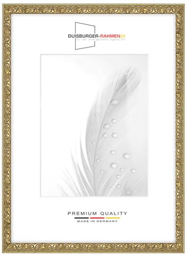 Massiv Holz Bilderrahmen Vintage Retro 59,4 x 84,1 cm DIN A1 in Alt-Gold Barock | inkl. bruchsicherer Anti-Reflex Kunstglasscheibe | Rahmen für Poster | Puzzle | Foto collage DR109