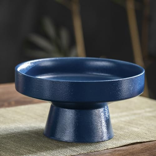 BURLOE Azul, Cuenco De Cerámica con Pie Decorativo, Pedestal Frutero Bandeja Frutas Postre Soporte para Servir Utensilios El Hogar Encimera Cocina Pieza Central Redonda