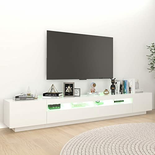 NITCA Modern TV Stand Cabinet with LED Lights - White Gloss, Open Storage Shelves for Living Room, TV Entertainment Centre 260x35x40 cm