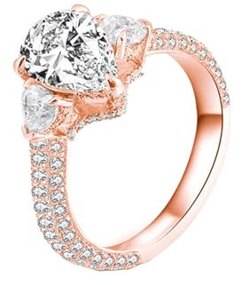 Metal Rings for Women, Pear Shaped Engagement Ring 9K Rose Gold Size M 1/2 1CT White Moissanite Channel for Engagement Promise Ring