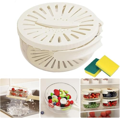 JQUAL 2 in 1 Drainer and Strainer, Fruit Drainer Container, Multi-Function Drain Basket Storage Box, Draining Basket with Handle, 3 in 1 Kitchen Colanders Bowl (White)