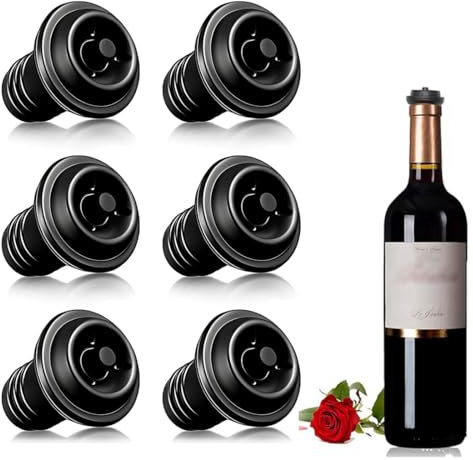 6 Pièces Bouchon Bouteille Vin Bouchons pour Vide, Bouchons pour Pompe Vide Bouchon de Vin Réutilisable et Bouchon de Champagne Bouchons en Silicone Gardez Le Vin Frais(Noir)