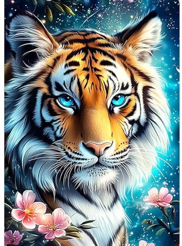AIRDEA Tiger Diamond Painting Erwachsene, DIY 5D Blumen Diamant Painting Bilder, Bastelset Erwachsene Frauen als Haus Wanddeko 30x40 cm