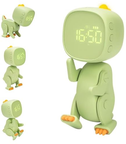 Digitaler Wecker Kinder Jungen, Kinderwecker Dinosaurier Wecker 3 Alarmes 6 Weckmusik Dinosaurier Wecker mit Variabler Form Nachtlicht Timer Wecker Wiederaufladebare Lernwecker für Schulgeschenke