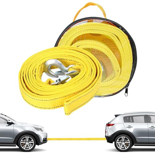 VBGURR Cinghia di traino per auto, 4 m, 5 tonnellate, durevole, resistente, con ganci ad anello a U, accessori per auto (giallo)