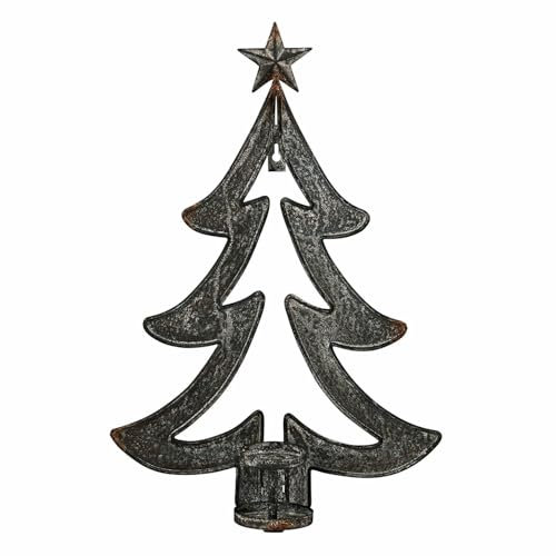 Loberon Wandkerzenhalter Jolise, Tannenbaum-Form, mit Antik-Finish, für EIN Teelicht, Kerzenständer, Weihnachtsdekoration, Weihnachten, Eisen, Glas, antikschwarz