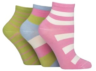SockShop Women's Bamboo Ankle Socks - Plain, Patterned, Striped, Floral, Colourful, Bright, Smooth Toe Seams 3 Pairs Size 4-8 (UK, Numeric, 4, 8, Regular, Regular, Striped Ocean View)