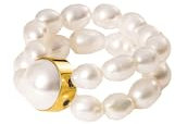 Purelei® Graceful Pearl Ring - Eleganter elastischer Ring mit schimmernden Süßwasserperlen und edler Muschelperle | 18K vergoldet, Edelstahl | Größen S/M & M/L (Gold, S/M)