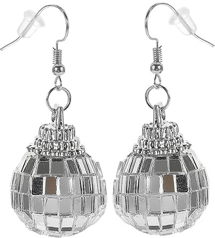 SAFIGLE Diskokugel-ohrringe Für Damen Spiegelkugel-ohrringe Zum Kostüm Trendige Damen-ohrhänger Vintage Disco-schmuck Für Ohrhänger