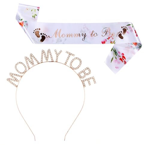 Diffaxy Mummy to Be Schärpe, Bald Mama Baby Shower Party Schärpe, Mummy to Be Krone Haarschmuck für Schwangere Werdende Mutter Geschenk Baby Willkommensparty Dekoration