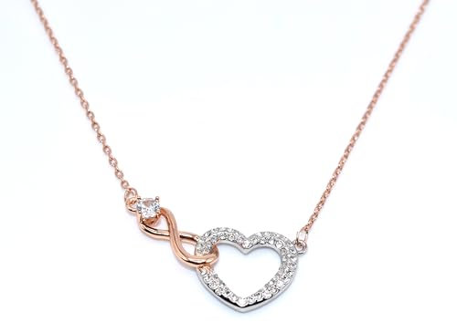 la mia luna nel pozzo Collana Oro, Cuore, Un Cuore Ricoperto Di Strass, Simbolo Dell’Infinito, Collana Oro Rosa, Un Regalo Prezioso E Un Gioiello Che Incanta.