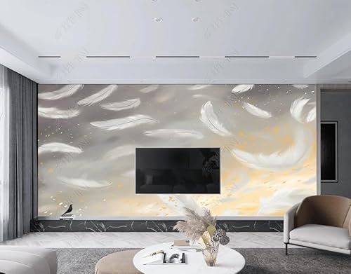 Papier Peint Intissé Plumes De Platine Poster Tableaux Muraux Tapisserie Photo Trompe L'Oeil Salon Chambre Art Mural 150Cm(L) X105Cm(H)