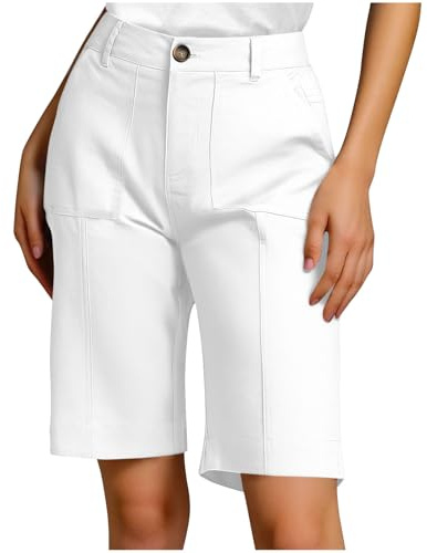 BFSWL Pantalones cortos chinos para mujer, hasta la rodilla, pantalones de ocio, pierna recta, bermudas, monocolor, pantalones cortos de verano