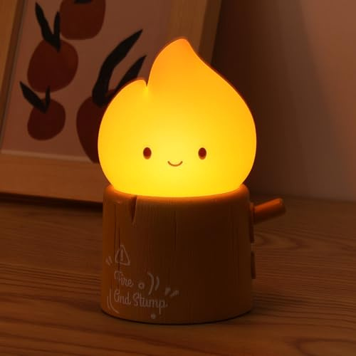 HOTUT Flamme Nachtlicht, Niedliches Flammen Nachtlampe in Form Baumstumpfes mit Flacker & Dauerlicht Modi, mit Timer, USB Akku Nachttischlampe Baby Zimmerlicht deko für Halloween Geschenk