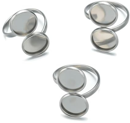 QIUMING 10 Stück verstellbare offene Doppelring-Einstellungen aus Edelstahl, blanke Basis, Lünette, Cabochons für Schmuckmaterialien, die DIY-Finger Machen