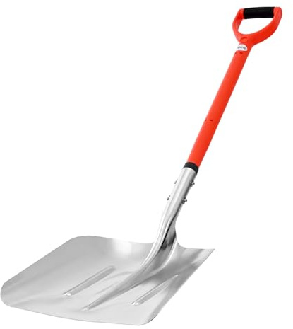 VEVOR Pala de Nieve de Aleación de Aluminio, Pala Quitanieves Ancho de 35 cm, Mango de Fibra de Vidrio con Empuñadura en D, Portátil y Ligera, para Quitar Nieve de Jardín, Coche, Entrada de Vehículos