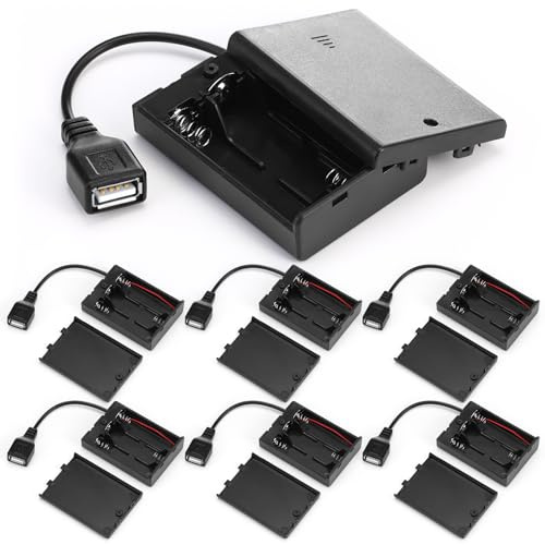 Copkim 6 Pcs Portable USB Battery Packs for 5V Neon Signs with Cover and On/Off Switch for Battery Operated Power Supply Converter 3 AA Holders for Outdoor Events Camping Trips Decorative (Black)