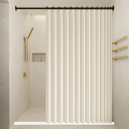 Tenda da Doccia Magnetica Pieghevole 155 x 198 cm Isolamento Termico, Blocco Della Luce, Stile Pieghevole Tende Oscuranti a Soffietto per Bagno, Camera da Letto, Beige