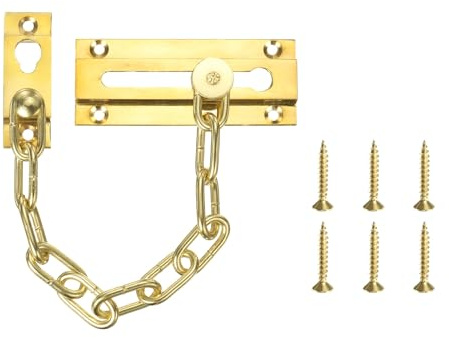 sourcing map Door Chain Lock Chain Door Guard with Screw Brass Tone | Security Heavy Duty Lock,for Home Office,Hotel Apartment,Inside Door