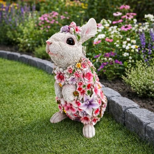 Online Fuchs Gartenfiguren für draußen süßer Blumenhase - Deko Garten Figuren für Ostern, Frühling und Sommer - 19 bis 25 cm groß - wetterfest (Stehend)