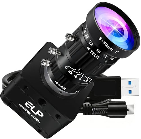 ELP High Speed 4K 60FPS USB Camera Manual Zoom Webcam for Computer, Mini UVC 2160P USB3.0/2.0 Lightburn Cameras for Windows, Linux, Mac, Pi, 5-50mm 10X Varifocal IMX678 Web Cam for Laptop Jetson Nano