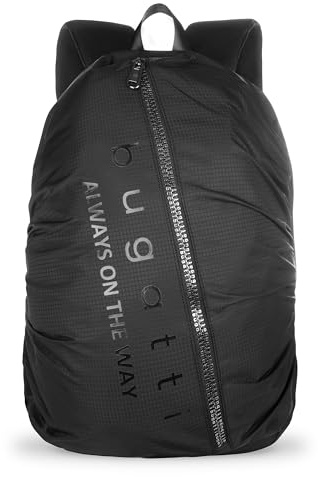 bugatti Letter's Rucksack für Herren, Laptop-Rucksack 15 aus Rip-Stop-Polyester in schwarz