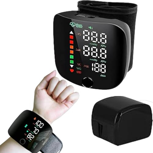 Rechargeable Wrist Blood Pressure Monitor, Talking BP Monitor Blood Pressure Cuff with Voice Guidance, Automatic Large Display Heart Rate Monitor, Dual User Memory for Home Travel