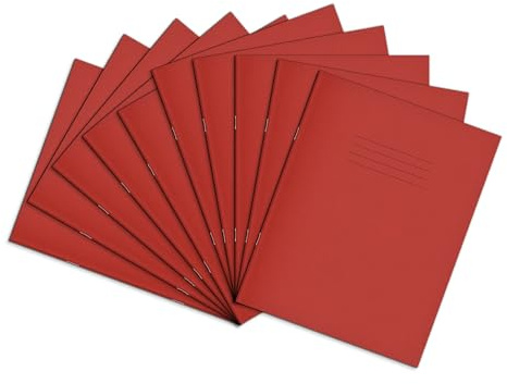 Rhino A5+ Exercise Books, 80-Page / 6mm Lined with Margin Paper Notebook, 100-Pack, 9 x 7 Writing Book, Office & School Stationery Supplies, Red