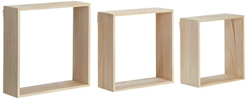Artemio Set mit 3 quadratischen Regalen, zum Dekorieren, Holz, Beige, 30 x 10 x 30 cm 14001967