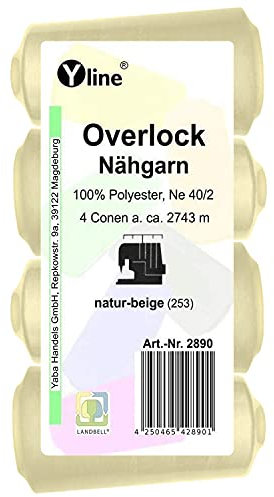 4 Stück Spulen Overlock - Nähgarn, natur - beige, a. 2743 m, NE 40/2, 100% Polyester, Nähfaden, Nähmaschinen Garn, (0,01 € / 10 m), 2890