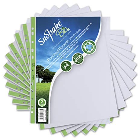 Snopake A4 Bio2 Punched Pockets [Pack of 100] Recyclable and Biodegradable Filing Sleeves [15440]