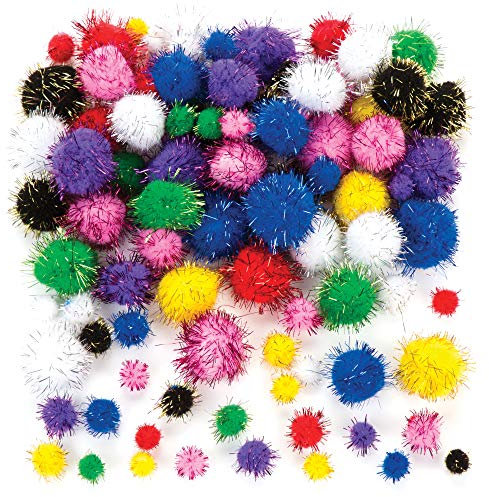 Baker Ross ET306 Ross Glitzer-Pompons in verschiedenen Farben zum Basteln von Figuren, Dekorationen & Bastelarbeiten für Kinder, Bastelmaterial für Schultüten (100 Stück)