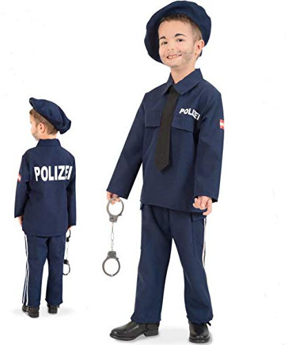 KarnevalsTeufel.de Kinderkostüm Polizei-Kostüm Österreich Austrich Police Ordnungshüter Anzug Mütze Krawatte blau (116)