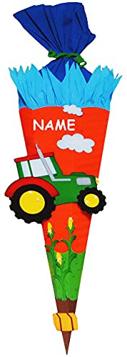 alles-meine.de GmbH BASTELSET Schultüte - Traktor & Bauernhof - 70/85 cm - incl. Name - mit/ohne Kunststoff Spitze - Zuckertüte - Set zum selber Basteln - 6 eckig/Orang..