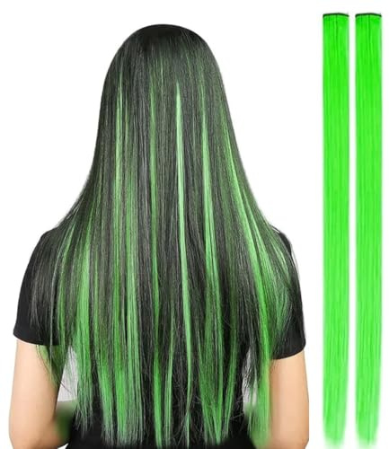 2 x Clip-In Hair Extension Highlights Streaks, Colourful Hair Highlights (Light green)