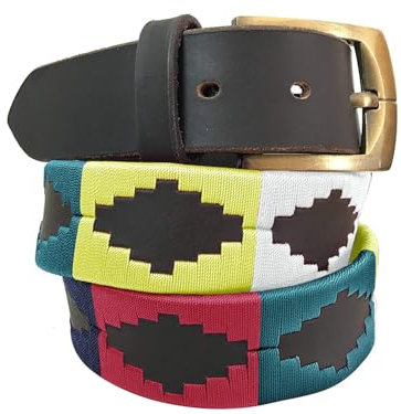 Carlos Diaz Cinturón Polo de Cuero Bordado Marrón Premium de Diseñador para Hombres Mujeres Unisex (80 cm/ 30-32 Inches)