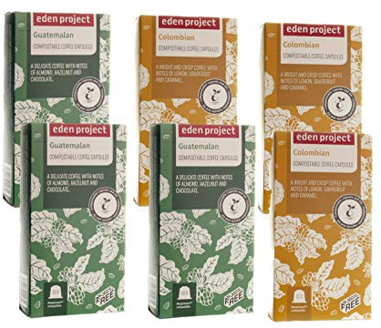 THE EDEN PROJECT 60 Decaf Italian Espresso Coffee Pods Compatible with Nespresso Original – Premium Arabica, Rainforest Alliance Certified, Climate Neutral, Home Compostable Capsules (6 x 10 Pack)