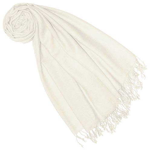 Lorenzo Cana Luxus Pashmina Frauen Schal Schaltuch 50% Kaschmir 50% Wolle vom Merino Lammwolle Kaschmirschal Wollschal Damenschal Frauenwollschal Ivory Creme Weiss 7838777