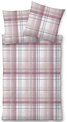 LIVING DREAMS Satin Bettwäsche SONDEILLES Reine Baumwolle Zeitloses Karo in modischen Pastellen Bettwäsche-Set zum Wohlfühlen 155 cm x 220 cm Rose - grau