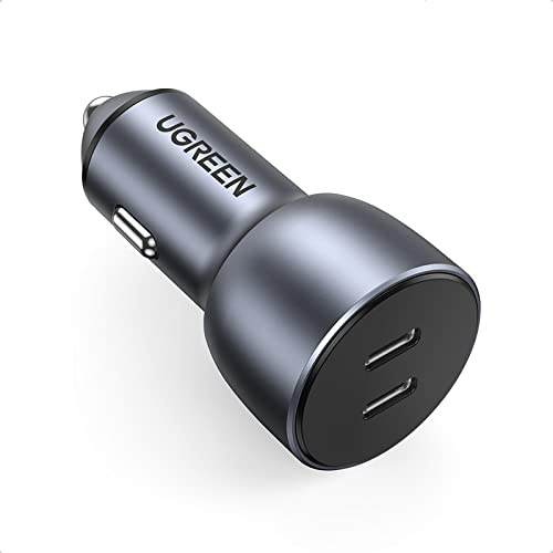 UGREEN 40W USB C Auto Ladegerät dual USB C Autoladegerät PD 3.0 Schnellladegerät USB-C KFZ Ladegerät unterstützt 20W USB C kompatibel mit iPhone 13, iPhone 12, 12 Mini, 12 Pro, iPad Pro, Galaxy S21