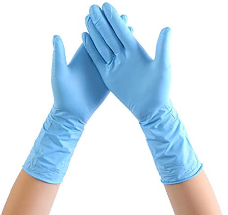 NIAN 20pcs Gants en Caoutchouc jetables Bleus à Manches Longues Nettoyage Domestique Restauration Alimentaire 12 Pouces Gants en Nitrile Gants épais et durables