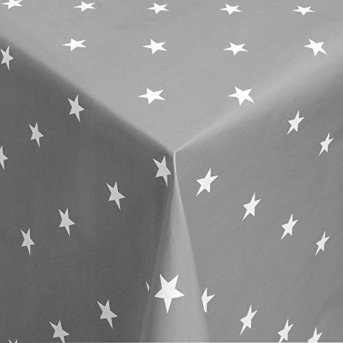 Wachstischdecke Wachstuch Tischdecke Gartentischdecke abwaschbar eckig 220x140 cm Sterne Grau Weiss
